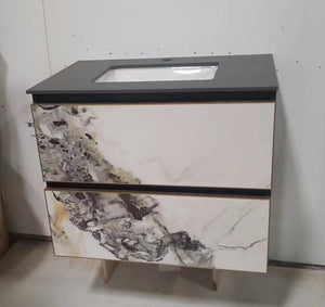 Wall Hung Marble Patterned Bathroom Vanity with sintered stone countertop and undermount basin C2035-75