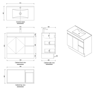Free-standing Walnut Grey Bathroom Vanity with Ceramic Top Integrated Basin - H6001F-90R