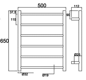 Round Heated Towel Rail 6 bars -OND-6R