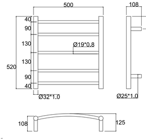 Round Heated Towel Rail 5 bars -OND-5RA