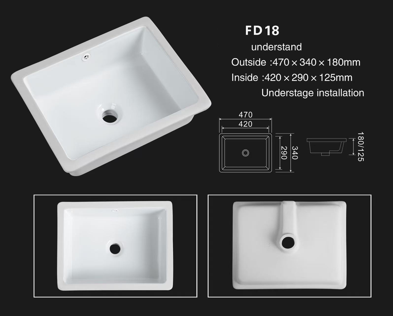 Rectangular Undercounter Sink Rectangle Under-mount Undercounter Basin Bathroom Sink Gloss White Cer ...