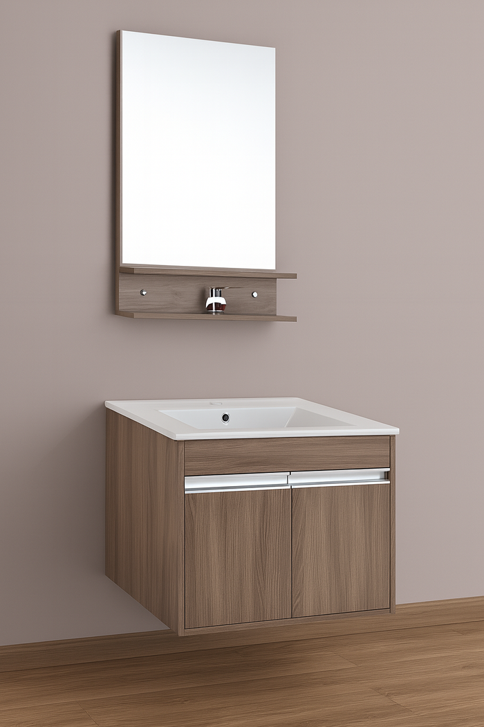 590mm Wall Hung Wall mount Vanity ceramic top and integrated basin with mirror shelf - HMT-D0131