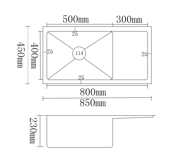 CT-8545 Single Bowl Sink with Draining Board | SUS304 Stainless Steel | 850×450×230mm