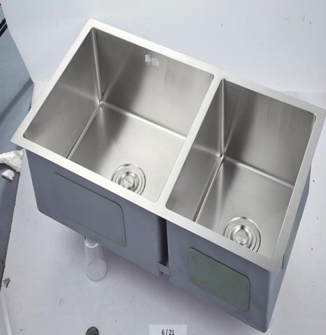 CT-6845 Undermount Double Bowl Sink (Main + Auxiliary) | SUS304 Stainless Steel | 680×450×220mm | Offset Drain | R10 Corners