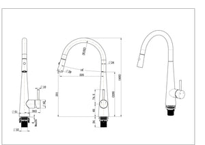 Pull Out Mixer with Dual Spray and Conical body Stainless Steel-SSPKM07CP/SSPKM07BK