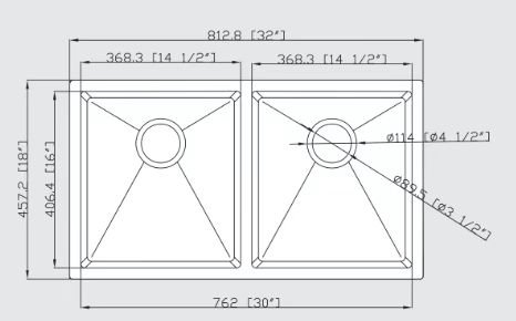 LR-S3218-9 Double Bowl Sink | SUS304 Stainless Steel | 812×457×230mm