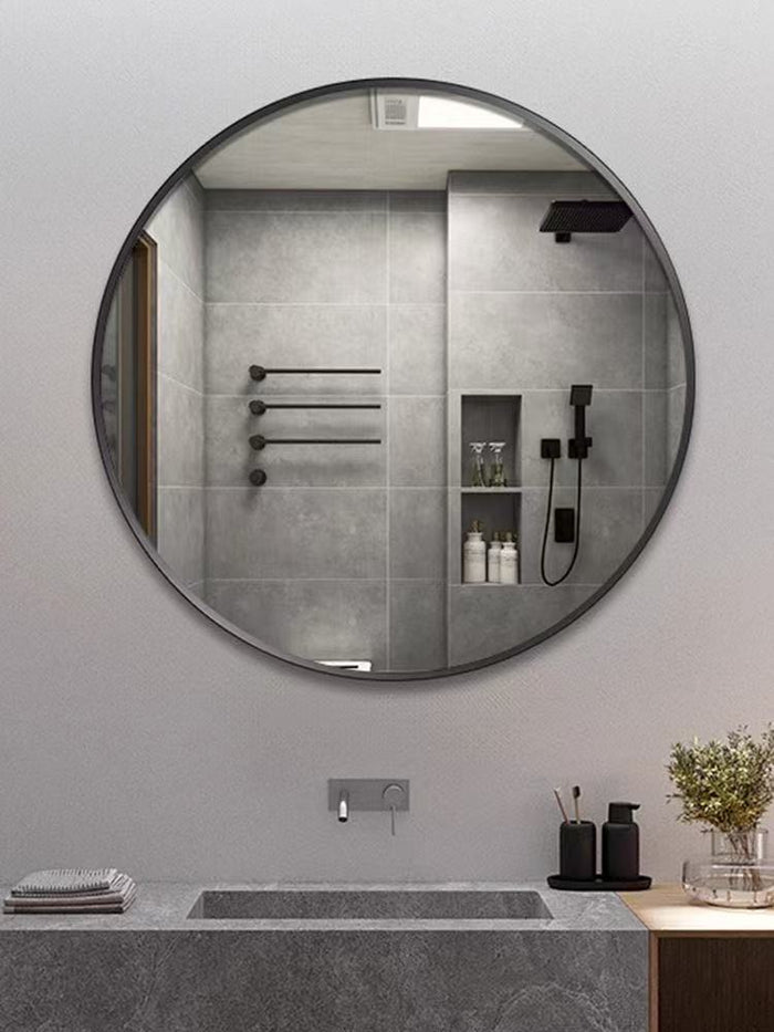 Black/Titanium Frame Wall Mirror Round Mirror No-Light 600×600
