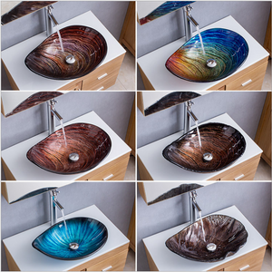Top mount Art Basin Multi-coloured Tempered Glass Basin Drop Shape Shell Shape