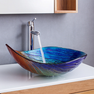 Top mount Art Basin Multi-coloured Tempered Glass Basin Drop Shape Shell Shape