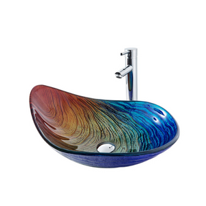 Top mount Art Basin Multi-coloured Tempered Glass Basin Drop Shape Shell Shape