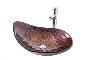 Top mount Art Basin Multi-coloured Tempered Glass Basin Drop Shape Shell Shape