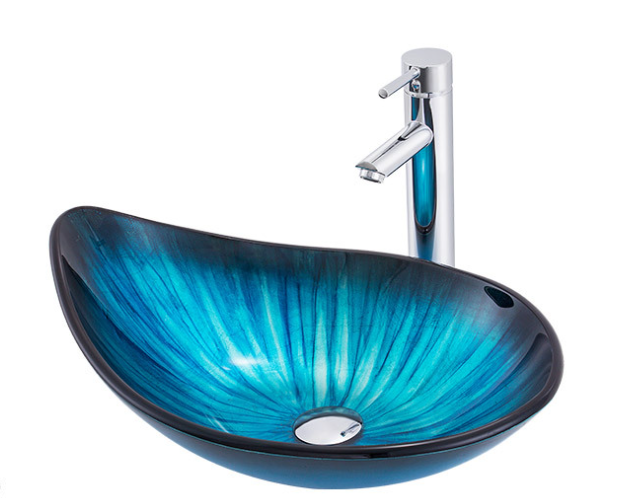 Top mount Art Basin Multi-coloured Tempered Glass Basin Drop Shape Shell Shape