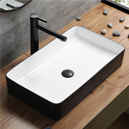 Ceramic Art Basin Top Mount Black And White Rectangle - GX1061B-B