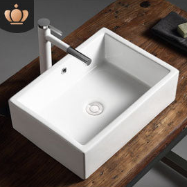Rectangle Top Mount Bathroom Basin Gloss White Ceramic Sink - M7011