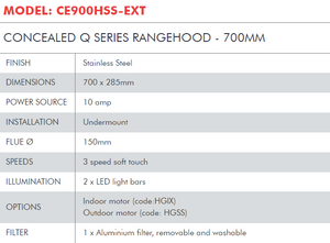 Di Lusso Concealed Q Series Rangehood - 700MM-CE900HSS-EXT