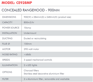 Di Lusso CONCEALED RANGEHOOD - 900MM-CE928MP