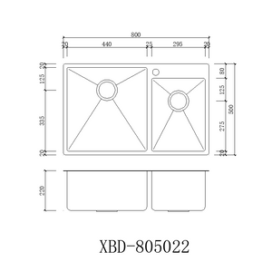 Double Bowl Rectangular Stainless Steel Sink Undermount Top Mount - XBD-805022/785022/764522