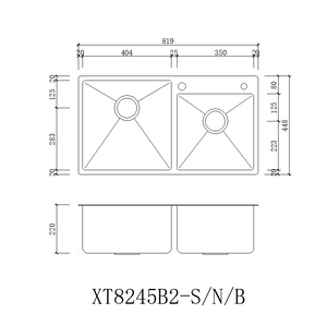 Double Bowl Rectangular Stainless Steel Sink Undermount Top Mount - XBD-XT7240B2\XT7843B2\XT8245B2 (N)